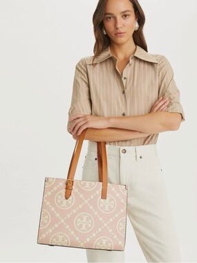 Tory Burch Small T Monogram Contrast Embossed Tote